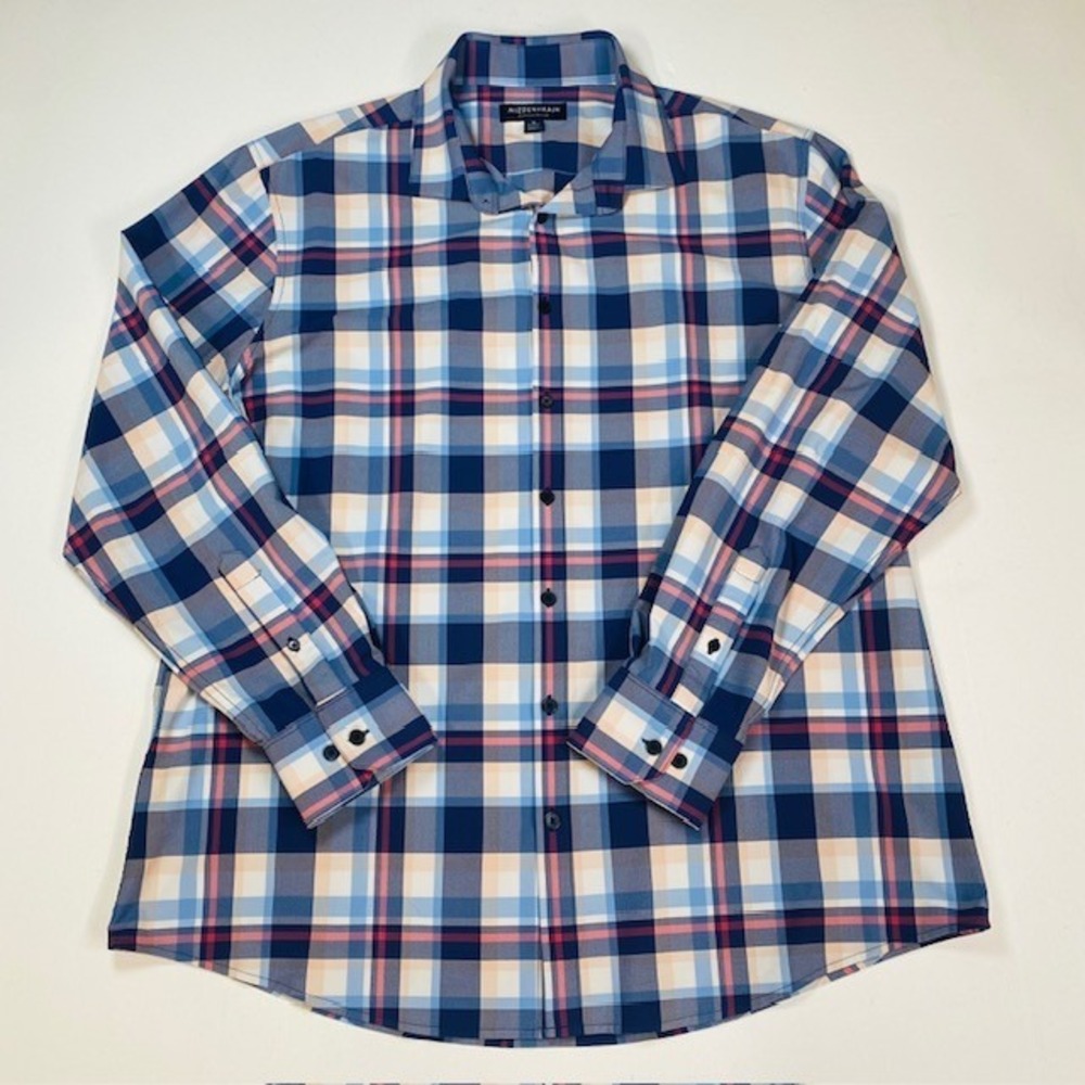 Mizzen+Main Performance Mens XL Classic Fit Plaid Button Down Shirt Blue Pink
